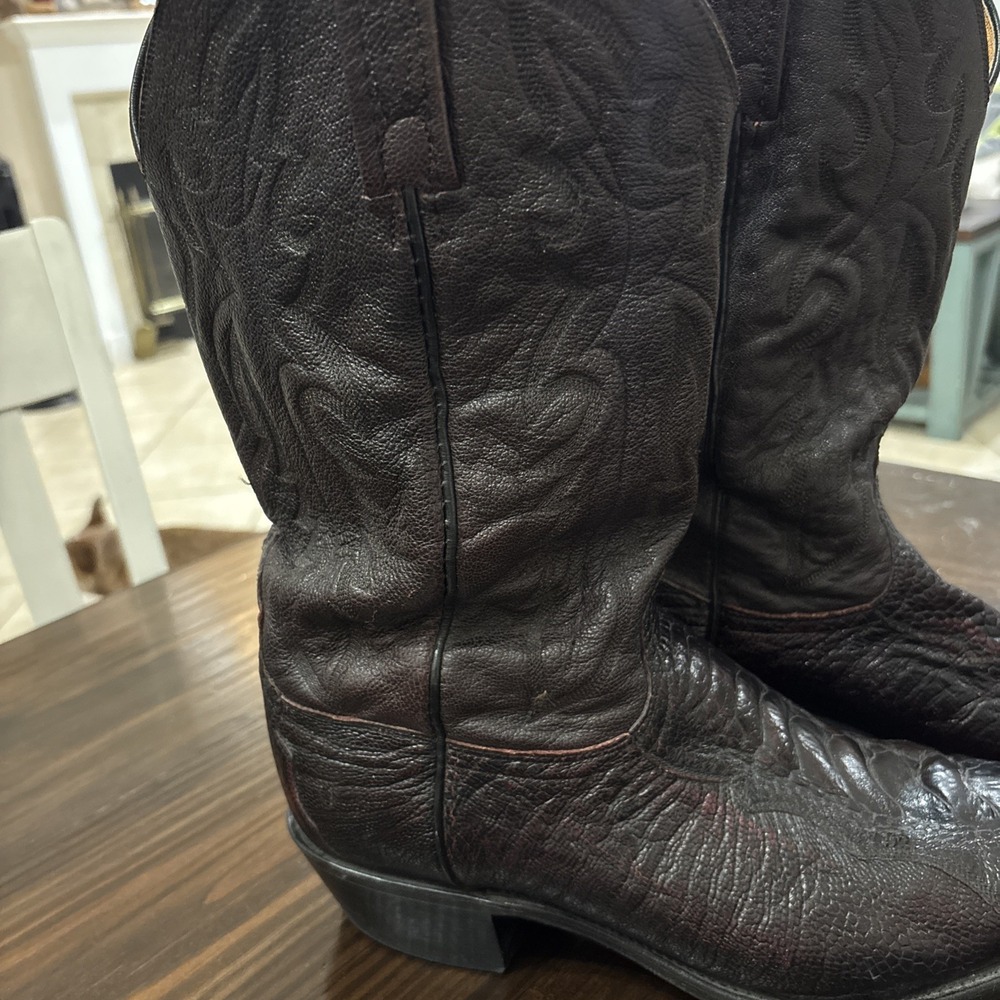 Lucchese 1883 Black Cherry Ostrich Leg Western Cowboy Boots Men 10.5 2E Wide - Picture 3 of 14